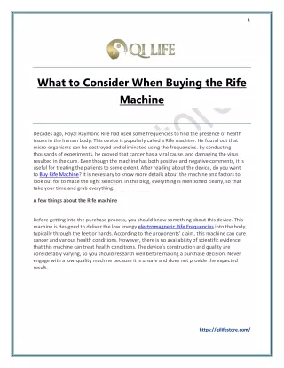 What to Consider When Buying the Rife Machine