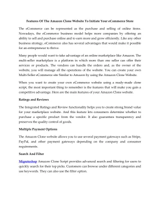 features of the amazon clone website to initiate
