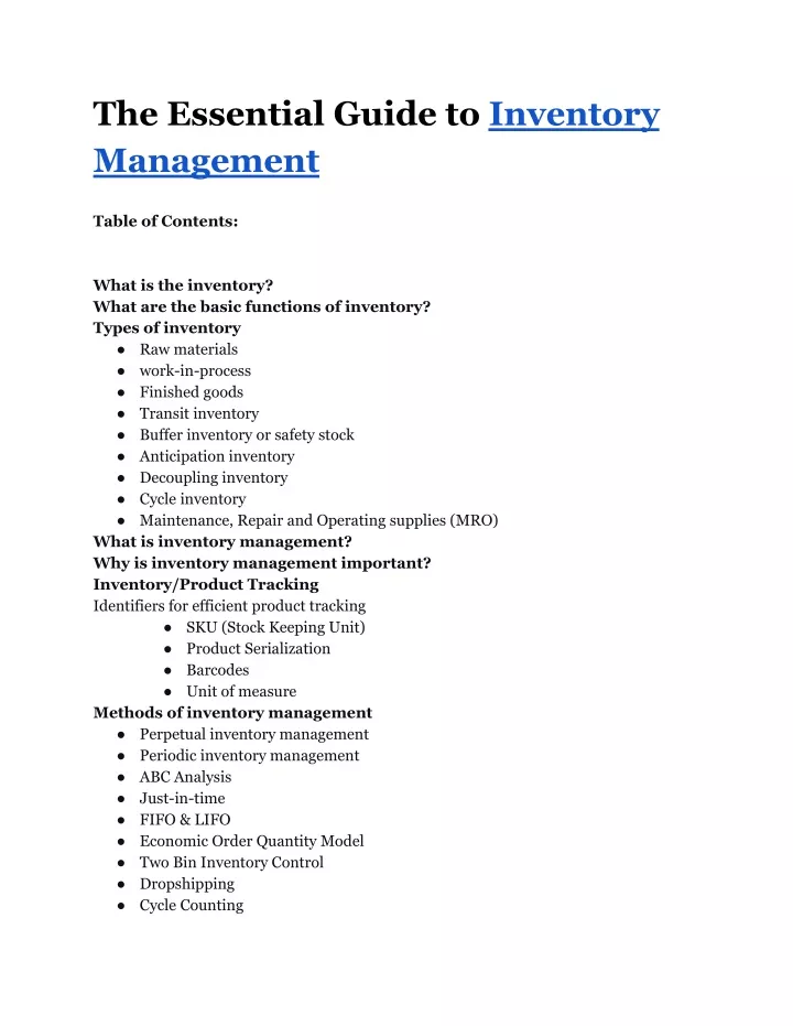 the essential guide to inventory management