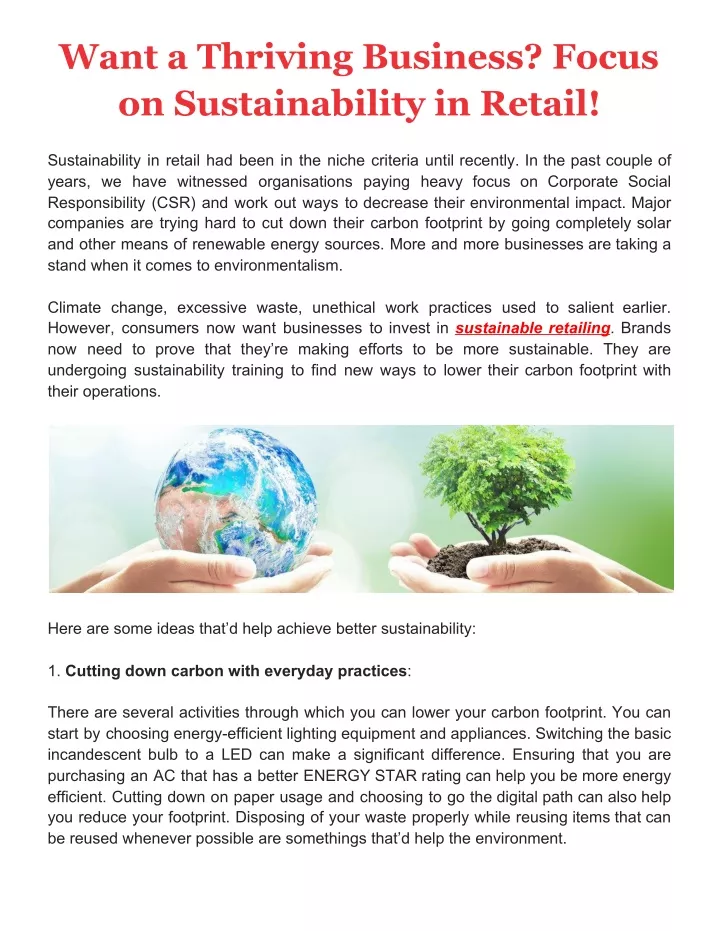 want a thriving business focus on sustainability