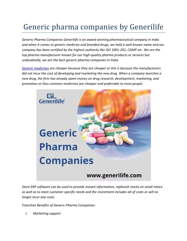 generic pharma companies by generilife