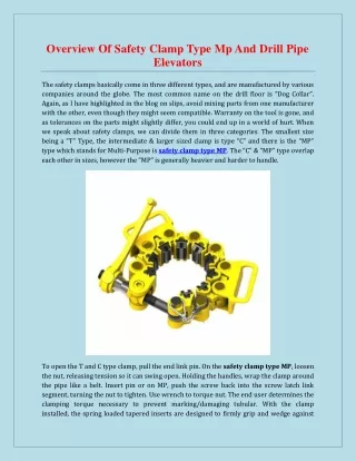 overview of safety clamp type mp and drill pipe