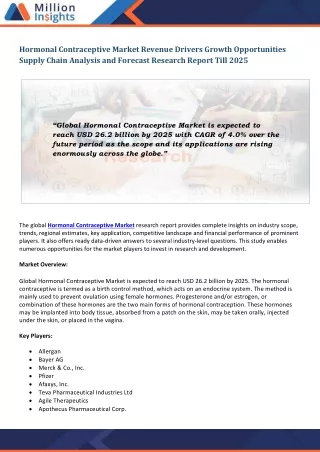 hormonal contraceptive market revenue drivers