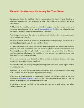 plumber services are necessary for your home