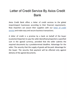 Letter of Credit Service By Axios Credit Bank