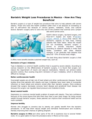 Bariatric Weight Loss Procedures in Mexico - How Are They Beneficial