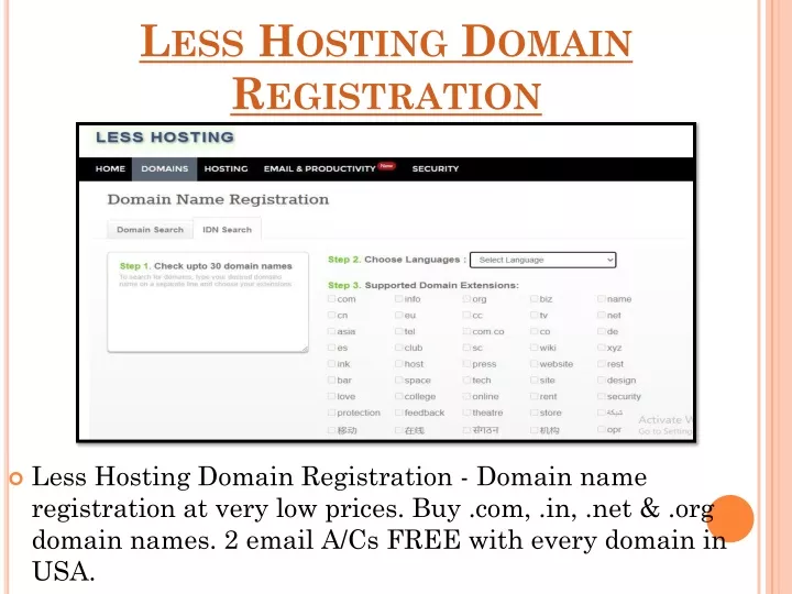 less hosting domain registration