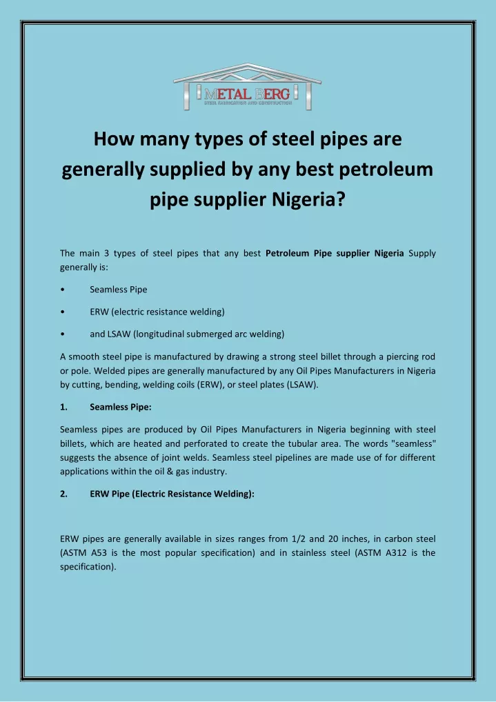 how many types of steel pipes are generally