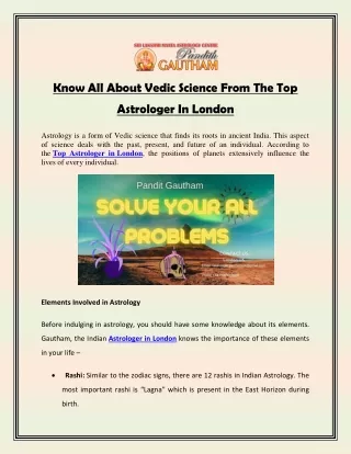 Know All About Vedic Science From The Top Astrologer In London
