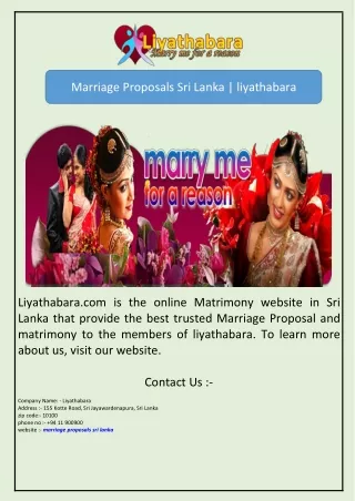 Marriage Proposals Sri Lanka | liyathabara