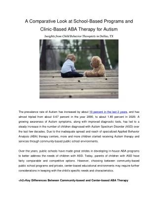 A Comparative Look at School-Based Programs and Clinic-Based ABA Therapy for Autism