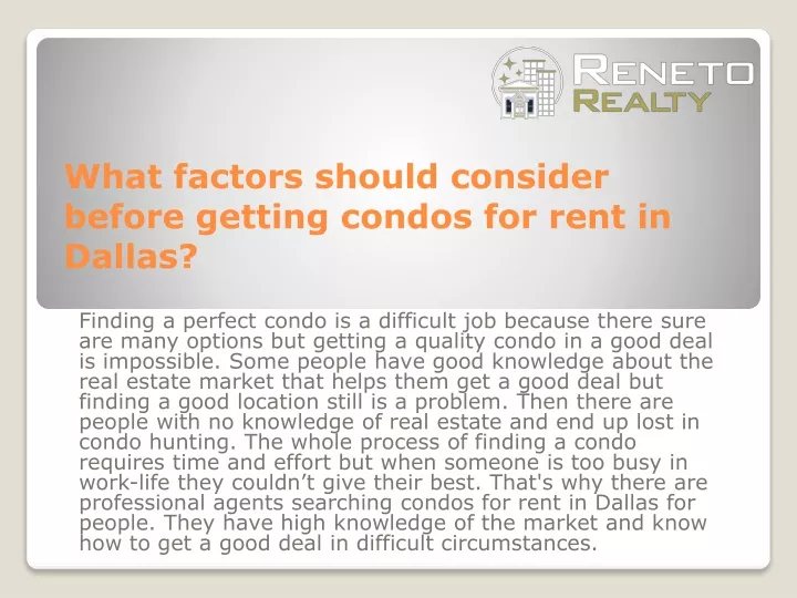 what factors should consider before getting condos for rent in dallas