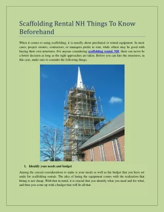 Scaffolding Rental NH Things To Know Beforehand