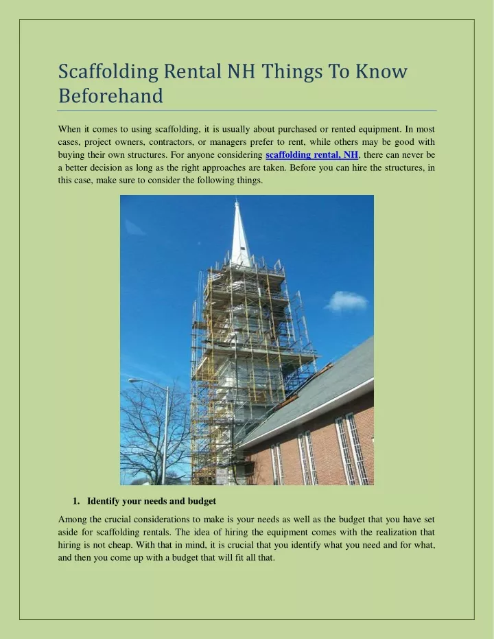 scaffolding rental nh things to know beforehand