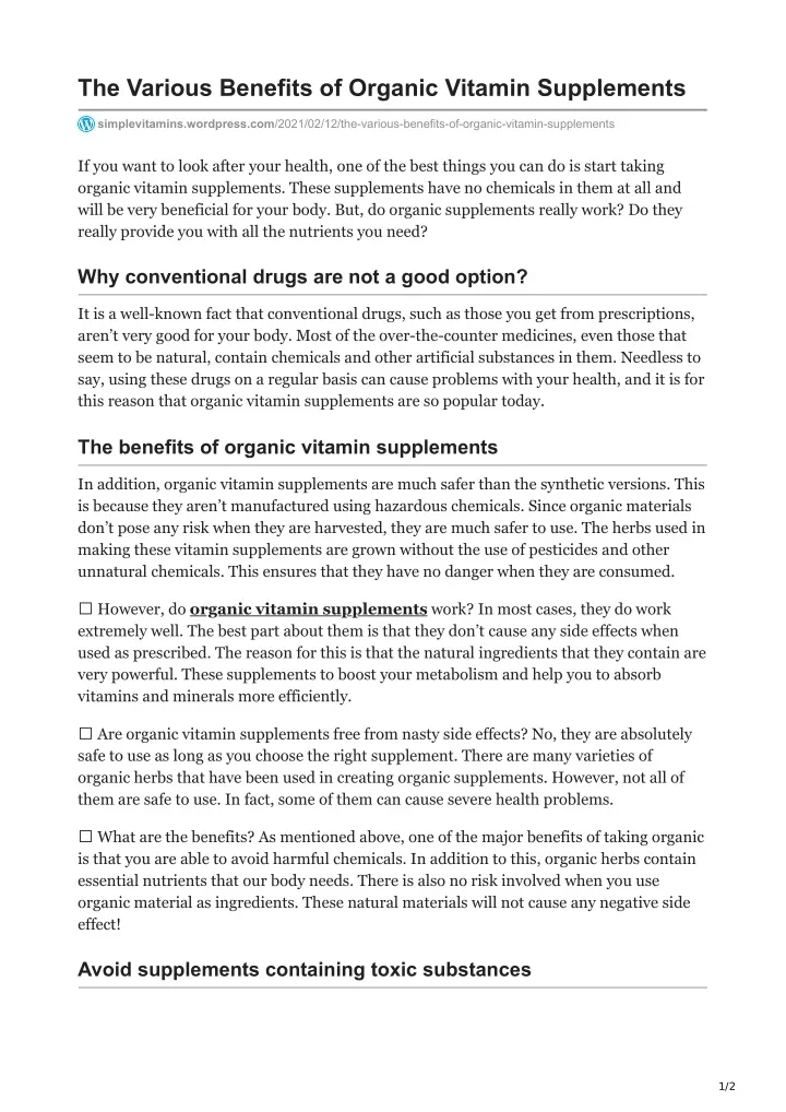 the various benefits of organic vitamin