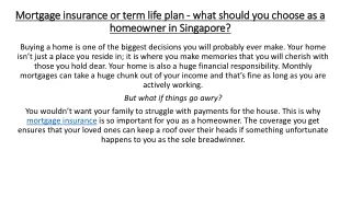 Mortgage insurance or term life plan - what should you choose as a homeowner in Singapore?