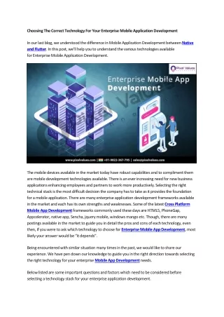 Choosing The Correct Technology For Your Enterprise Mobile Application Development