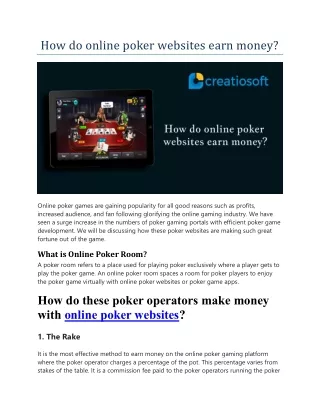 how do online poker websites earn money