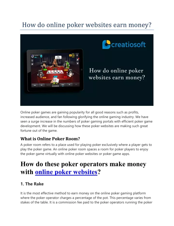how do online poker websites earn money