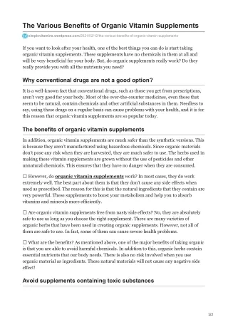 the various benefits of organic vitamin