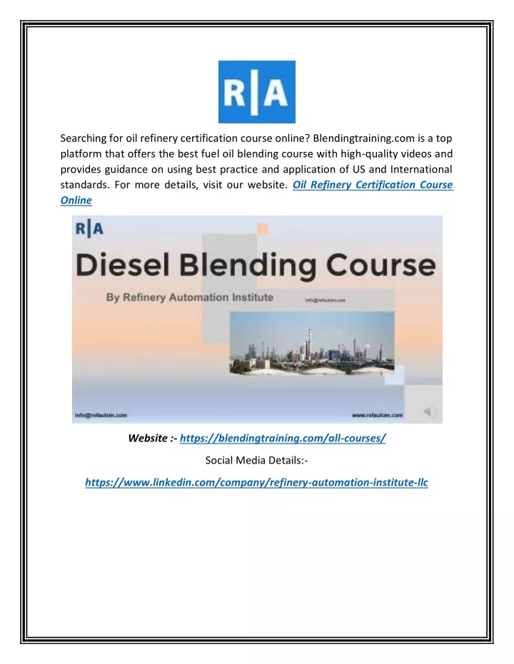 searching for oil refinery certification course