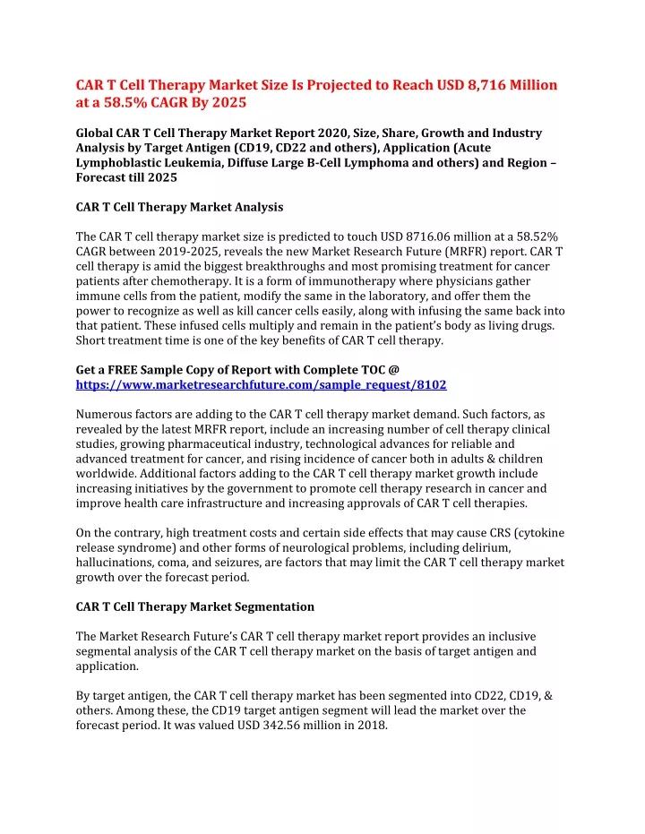 car t cell therapy market size is projected