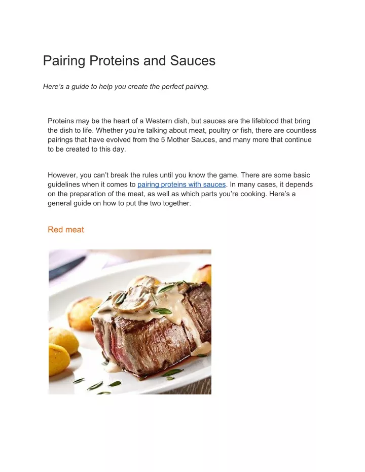 pairing proteins and sauces