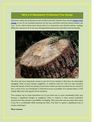 why is it mandatory to remove tree stump