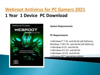 Webroot Antivirus for PC Gamers 2021 1 Year 1 Device PC Download