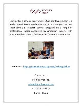 Visiting Scholar Program  | Stanleyprep.com