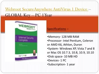 Webroot SecureAnywhere AntiVirus 1 Device – GLOBAL Key – PC 1 Year