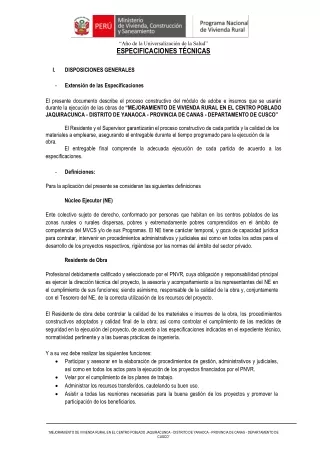 ESPECIFICACIONES TECNICAS DEL PROYECTO MEJORAMIENTO DE VIVIENDA RURAL