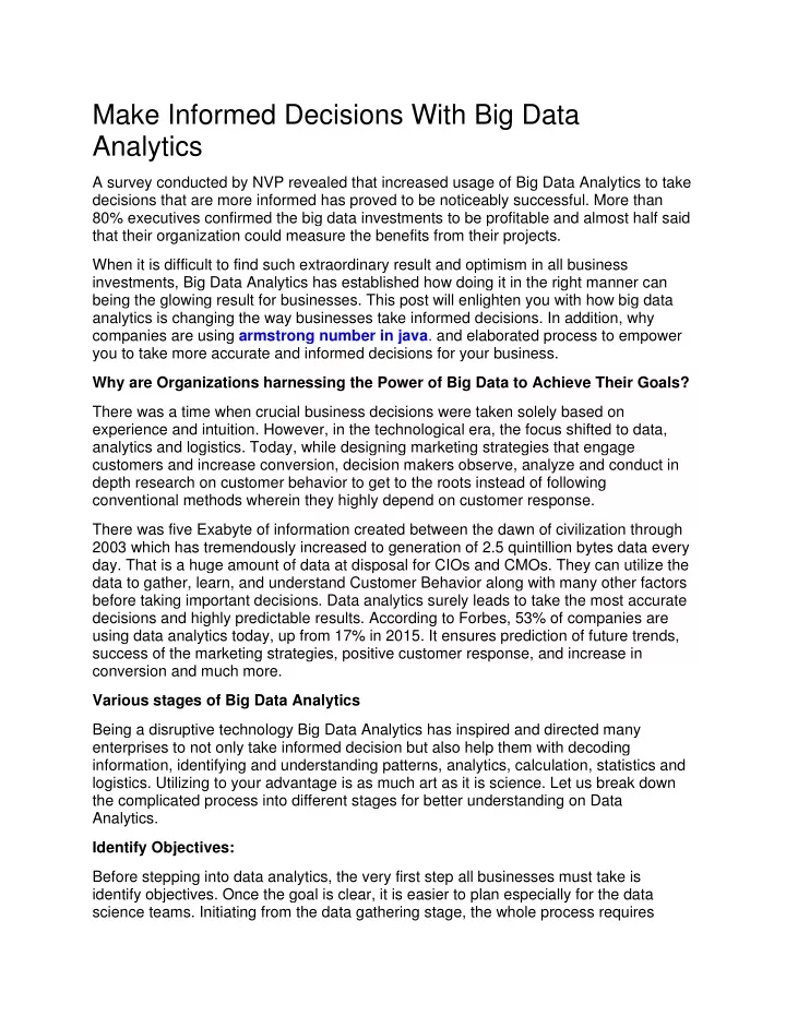 make informed decisions with big data analytics