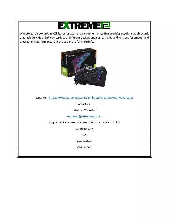 want to get video cards in nz extremepc