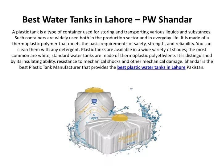 best water tanks in lahore pw shandar