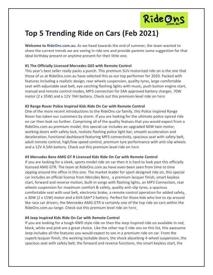 top 5 trending ride on cars feb 2021