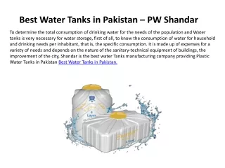 Water Tanks in Pakistan