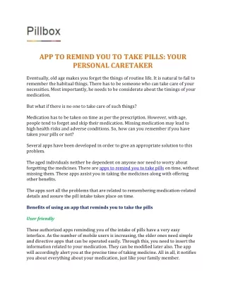 App to Remind You to Take Pills: Your Personal Caretaker