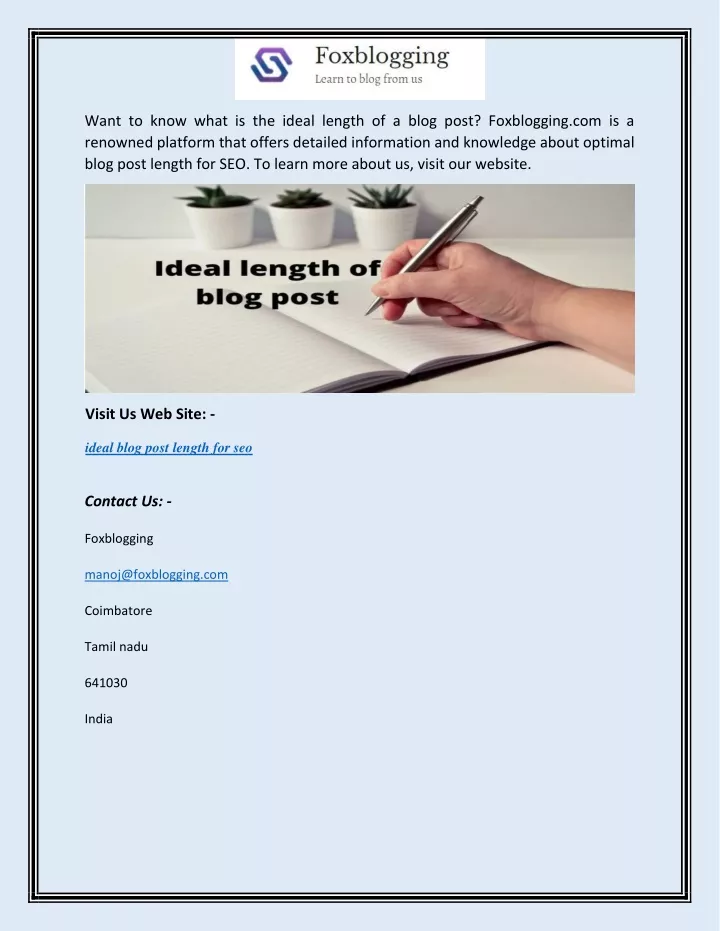 want to know what is the ideal length of a blog