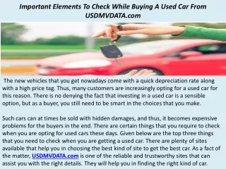 Important Elements To Check While Buying A Used Car From USDMVDATA.com