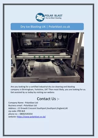 Dry Ice Blasting UK | Polarblast.co.uk