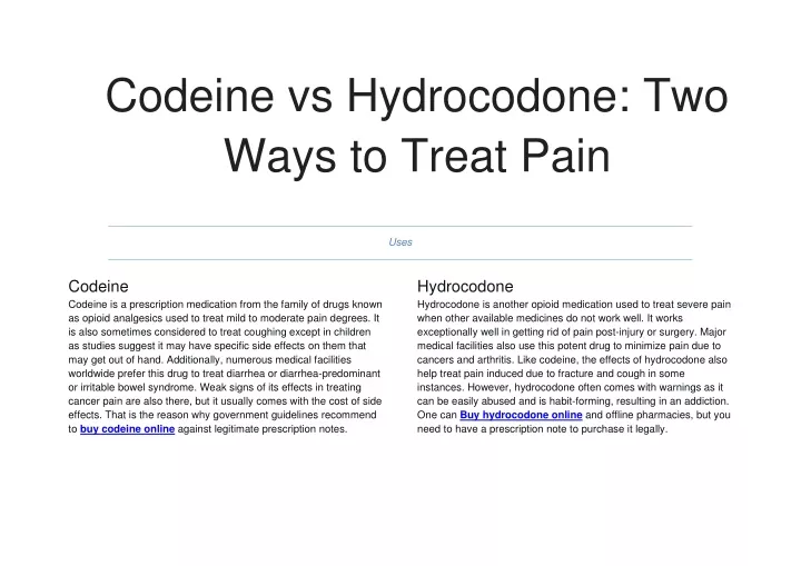 codeine vs hydrocodone two ways to treat pain