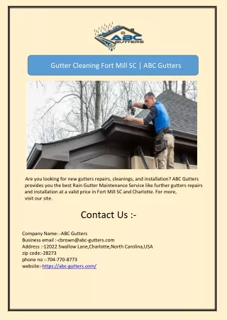 Gutter Cleaning Fort Mill SC | ABC Gutters