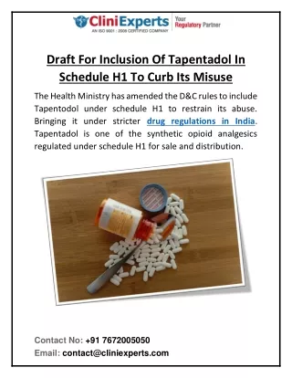 draft for inclusion of tapentadol in schedule