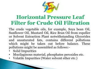 Horizontal Pressure Leaf Filter for Crude Oil Filtration