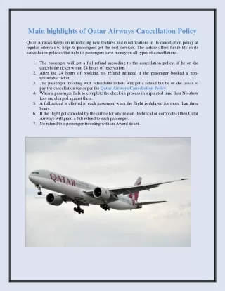 Main highlights of Qatar Airways Cancellation Policy