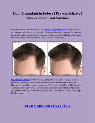 Hair Transplant in Indore | Praveen Khatve | Hair extension and Solution
