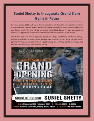 Suniel Shetty to inaugurate Grand Slam Gyms in Patna