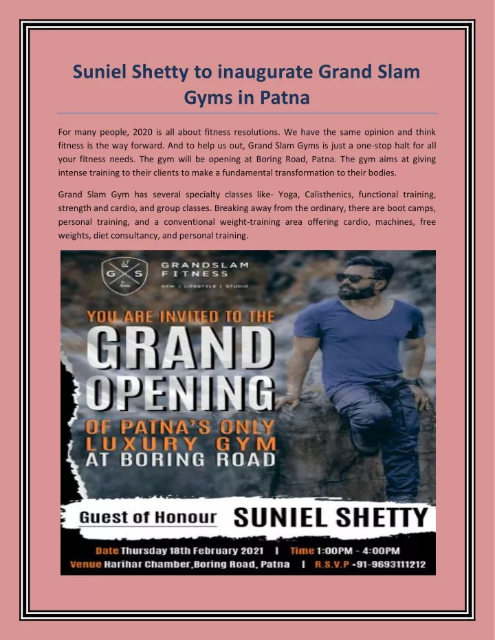 suniel shetty to inaugurate grand slam gyms