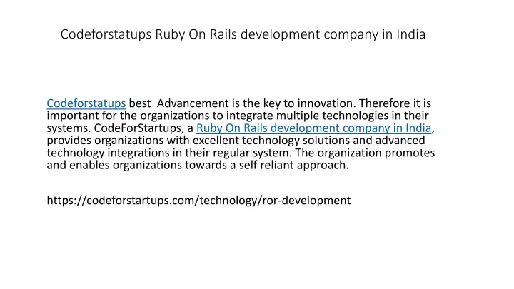 codeforstatups ruby on rails development company in india